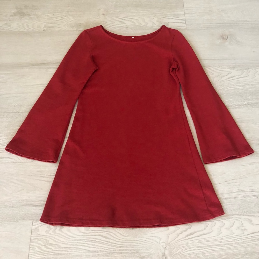 SheIn Cotton Red Long Bell Sleeve Shift Dress - Picture 1 of 16